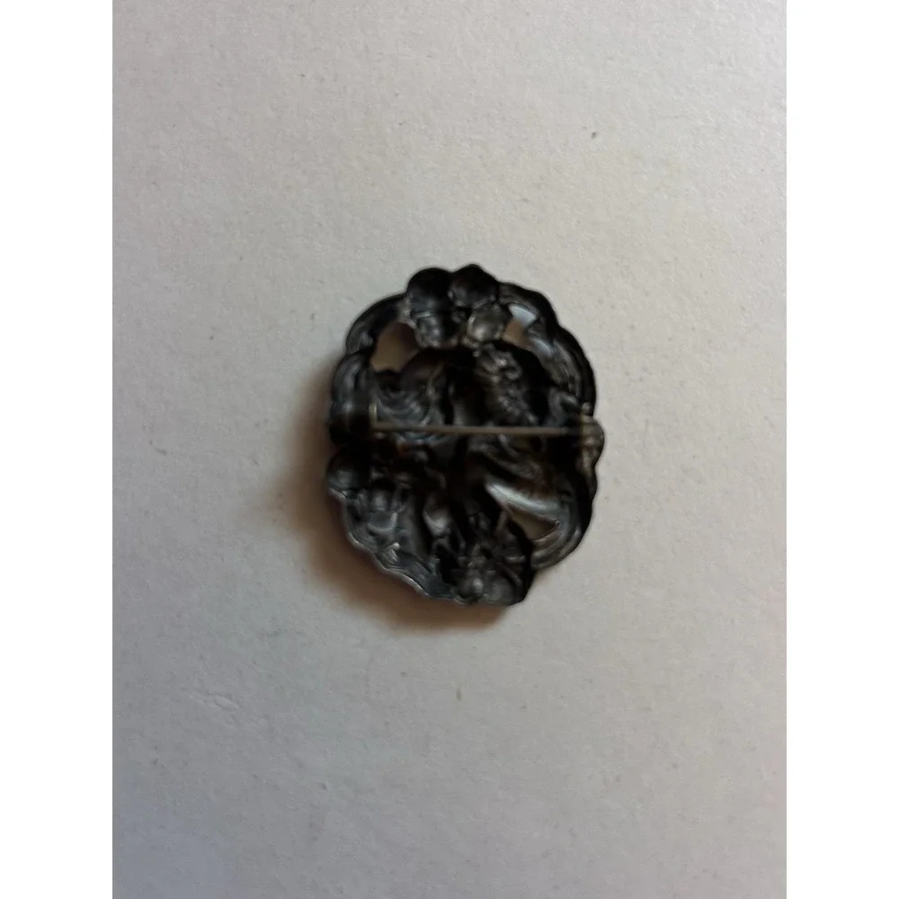 Silver-Tone Cameo Style Floral & Figures Asymmetrical Brooch Pin, No Stone
